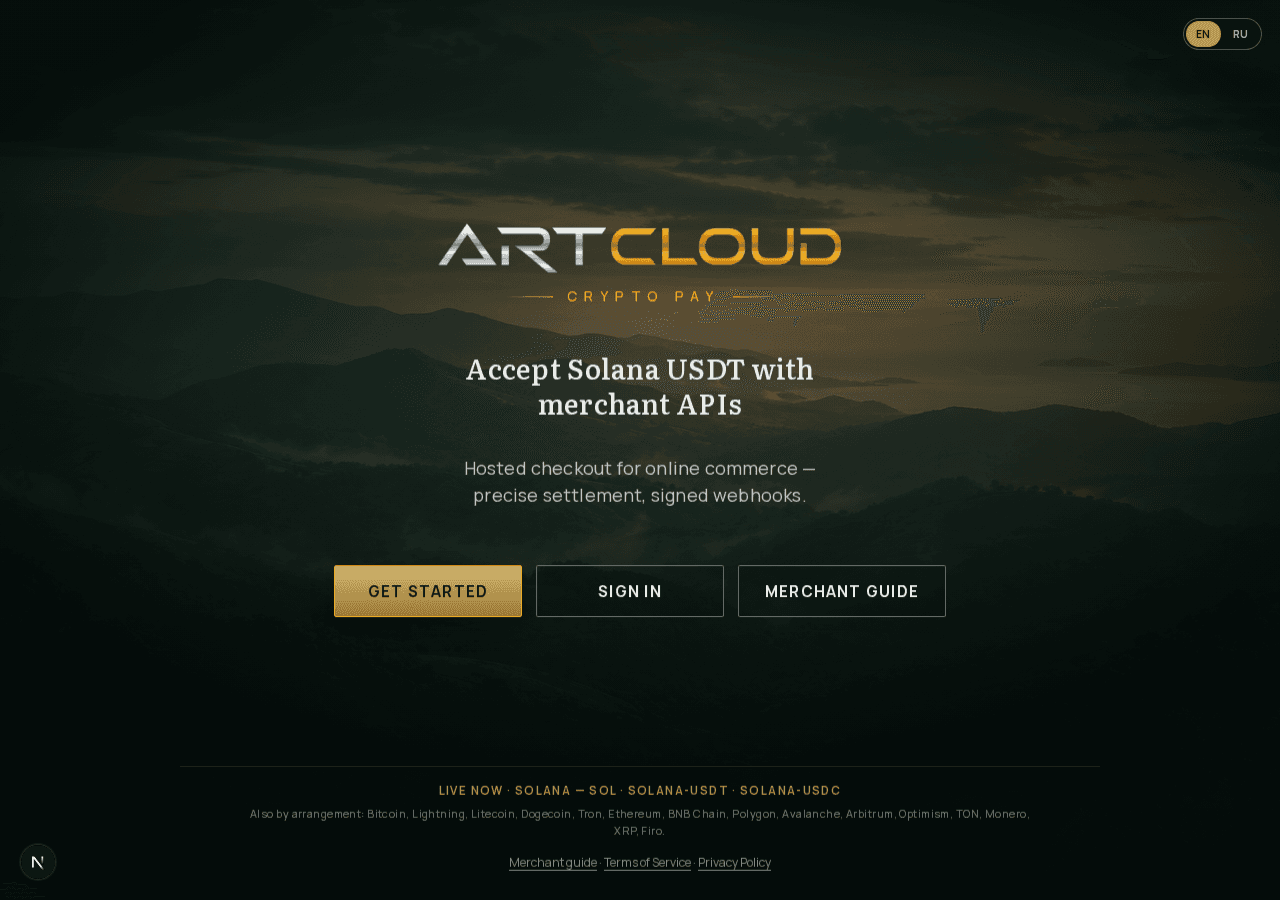 ArtCloud Crypto Pay landing page